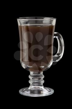 glass cup of coffee isolated on black background