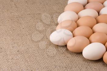 eggs on sacking material background