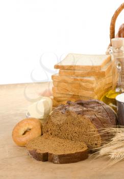 bread and bakery products isolated on wood background