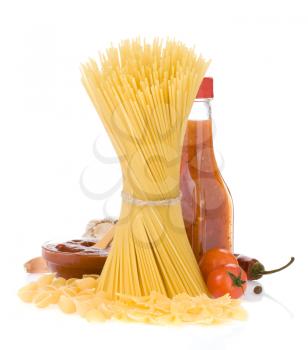 raw pasta and food ingredient isolated on white background