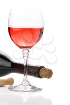 wine bottle and  wineglasses   isolated on white background