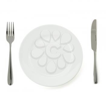 plate, knife and fork  isolated on white background