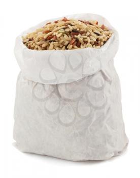 rice in paper bag isolated on white background