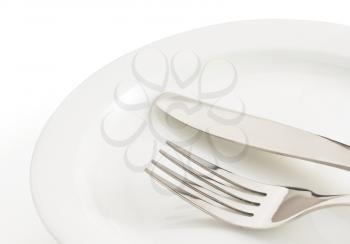 knife and fork on white background