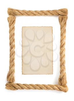 ship rope and parchment isolated on white background