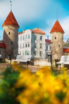 Guard towers of Viru Gate in Tallinn . Estonia