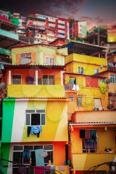 Colorful painted buildings of Favela  in Rio de Janeiro Brazil