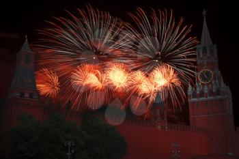 festive fireworks on the background of the Kremlin