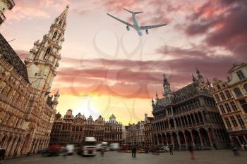 the plane is flying over Grand Place, Brussels.  