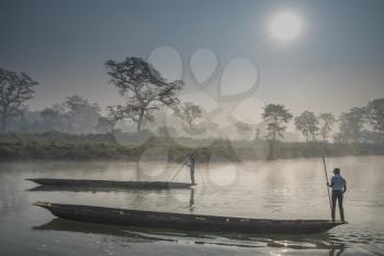 Chitwan Reserve in Nepal. Canoe for traveling through the river through the jungle