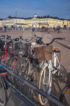 bicycles are in Helsinki in the old town.