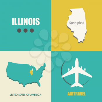 flat design with map Illinois concept for air travel