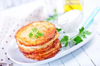 potato pancakes on plate and on a table