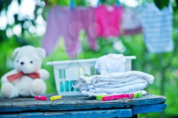 baby clothes on rope in the garden