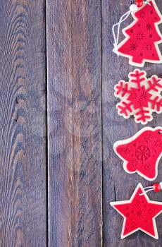 christmas decoration for tree on wooden table