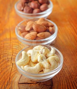 cashew, almond and hazelnuts
