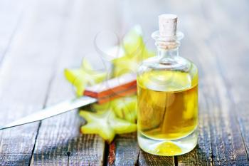 aroma oil in bottle and on a table