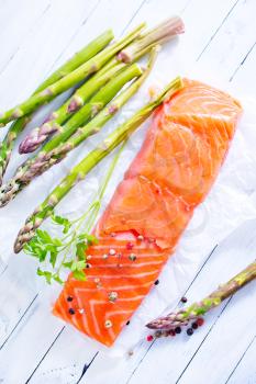 raw salmon with lemon and salt on a table