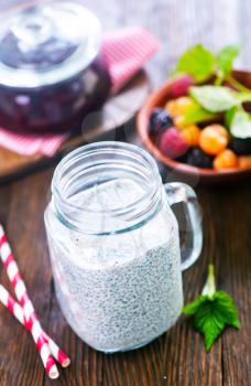 chia pudding with berries in the glass