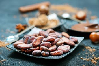 cocoa beans on the plate, stock photo