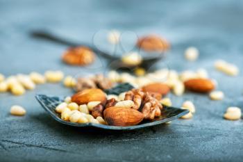 mix of nuts on the plate, stock photo