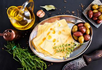 cheese with olives and spice, stock photo