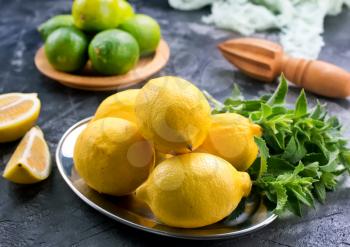 ingredients for lemonad, lemons and fresh mint