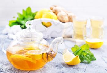 fresh tea with lemon and fresh mint