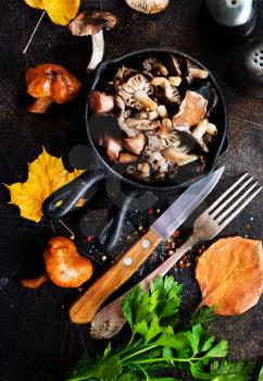 fried mushrooms in the pan, stock photo