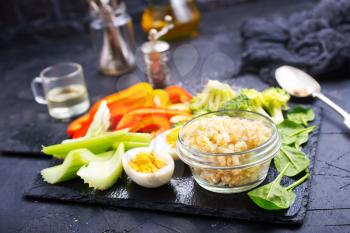 diet food,boiled bulgur with vegetables and egg