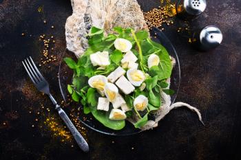 salad with cheese, fresh salad with camambert, salad on plate, stock photo
