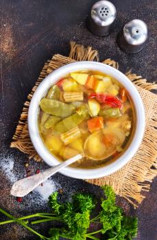 Homemade chicken vegetable soup, stock photo