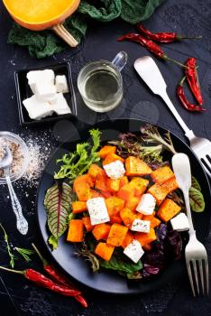 salad with pumpkin carrot and cheese, diet salad