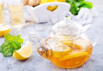 fresh tea with lemon and fresh mint