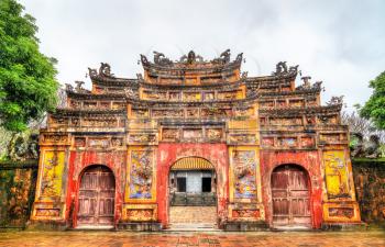 Ancient gate at the Forbidden City in Hue. UNESCO world heritage in Vietnam