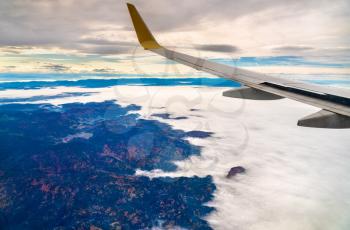 Flying above the Vosges Mountains in France, Europe