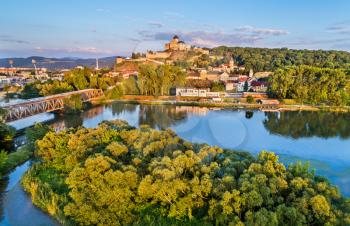 View of Trencin with the Trencin castle above the Vah river in Slovakia.