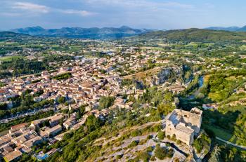 Aerial view of Vaison-la-Romaine with its castle - Provence, France