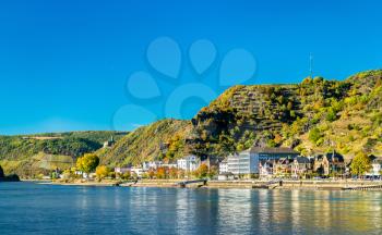The Upper Middle Rhine Valley at Sankt Goarshausen in Germany