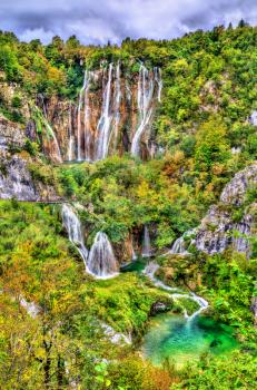 The Veliki Slap Waterfall in Plitvice Lakes National Park. UNESCO world heritage in Croatia