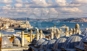 Vew of the Bosphorus strait from the Sueymaniye Mosque in Istanbul