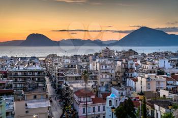 View of Patras town at sunset, Greece