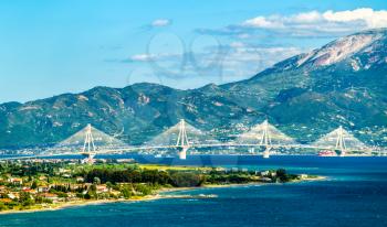 Rio-Antirrio bridge across the Gulf of Corinth near Patras in Greece