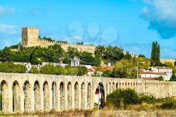 Obidos with the Aqueduct and the Castle in Oeste region of Portugal