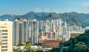 View of the Sha Tin District at East New Territories of Hong Kong. China