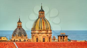 The domes of San Giuseppe dei Teatini and Santa Caterina Churches in Palermo, the capital of Sicily. Italy