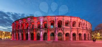Roman amphitheatre - Arena of Nimes at evening - France, Languedoc-Roussillon