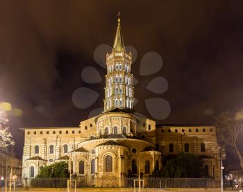 Basilica of St. Sernin by night in Toulouse, France