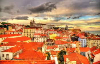 View of the historic center of Lisbon in the evening - Portugal