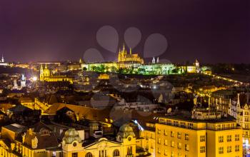 Night view of Prague from the Old Town Hall - Czech Republic